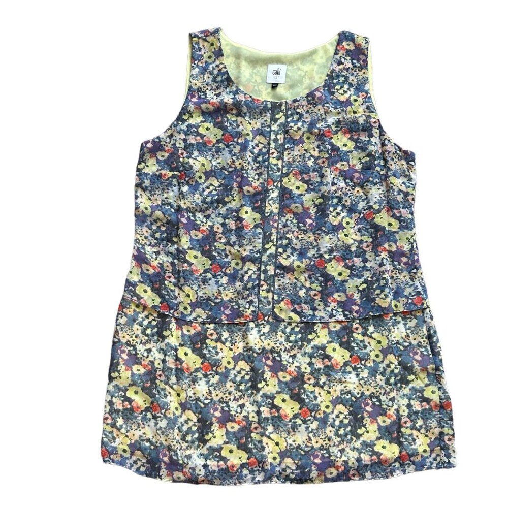 CAbi‎ Womens Tunic Small Positano Floral Layered Sleeveless Lined Blouse